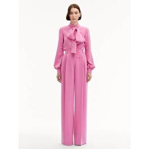 OSCAR DE LA RENTA Wide Leg Silk Georgette Pants in Roh Pink 2